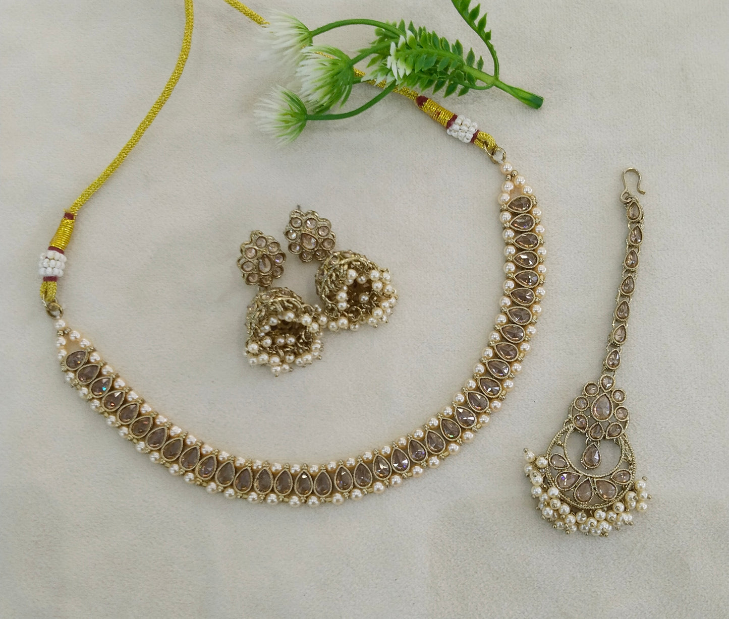 Antique Gold Necklace Set/ Antique gold Indian Sadie Jewellery