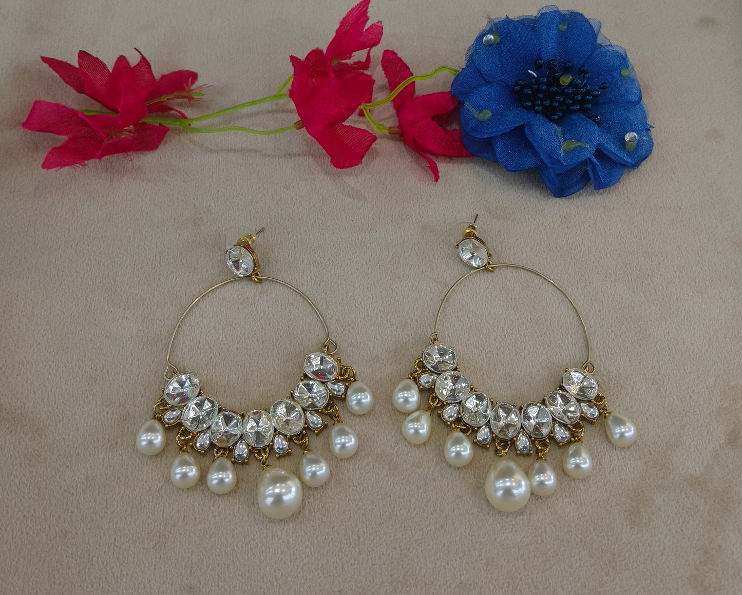 Antique Kundan Bollywood Indian Vail Earrings
