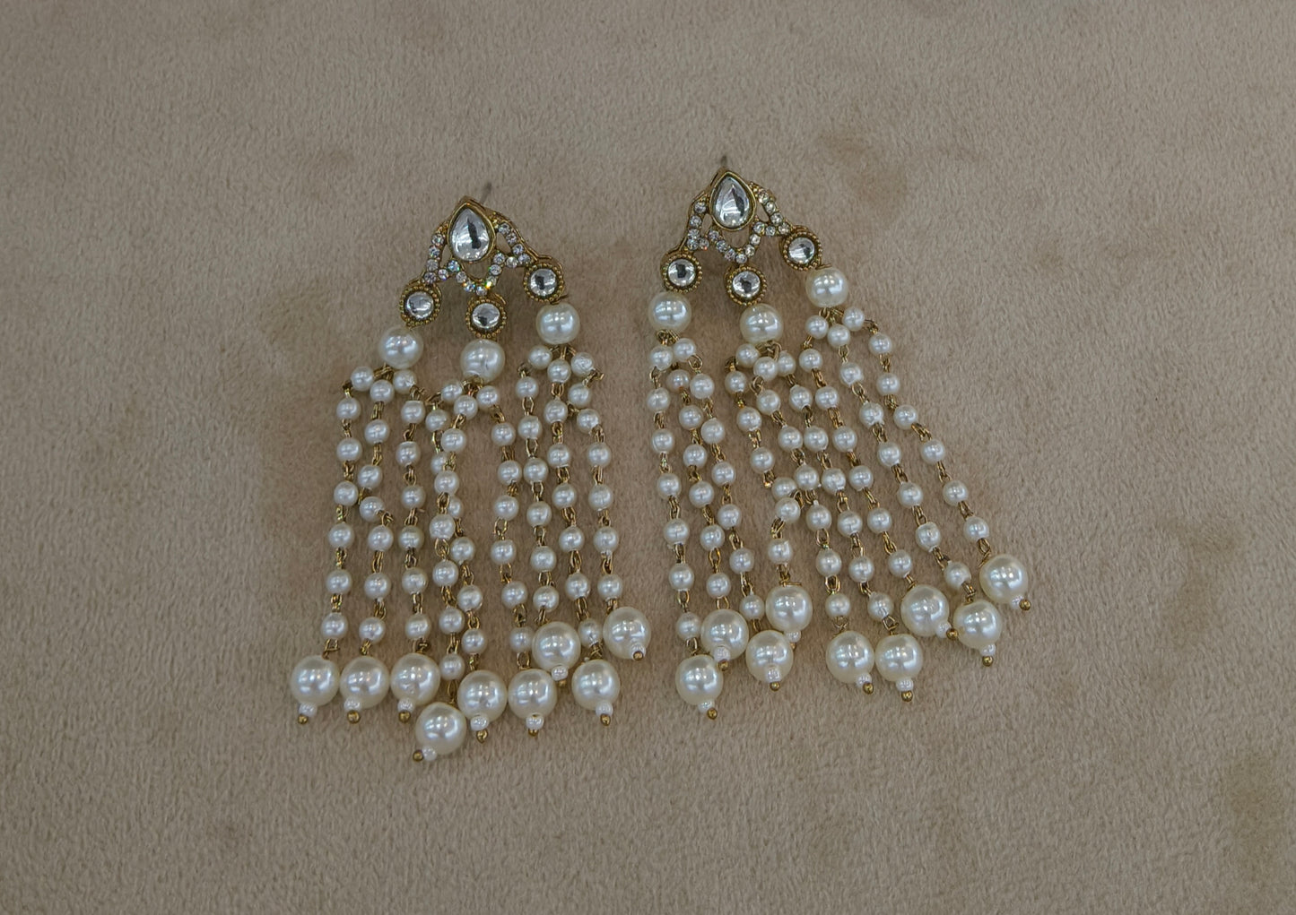 Antique White Kundan Bollywood Indian Charan Earrings