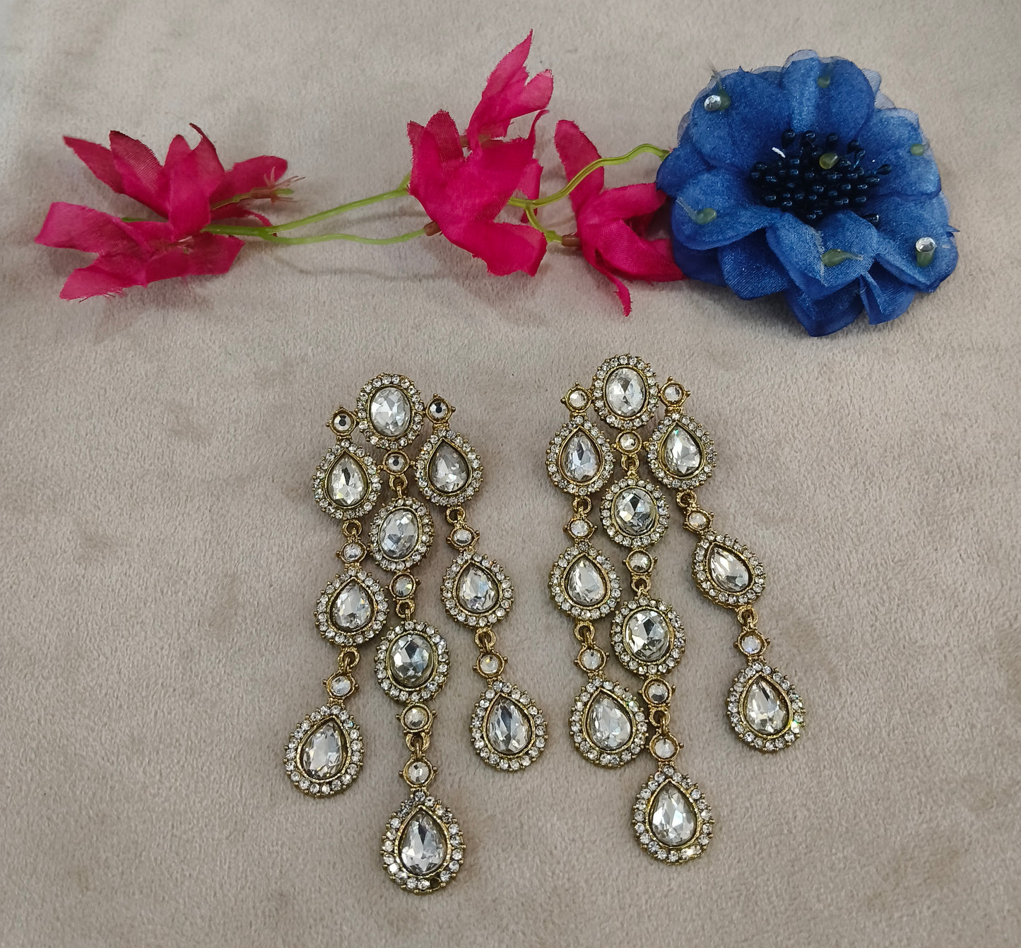 Antique Kundan Bollywood Indian Vail Earrings