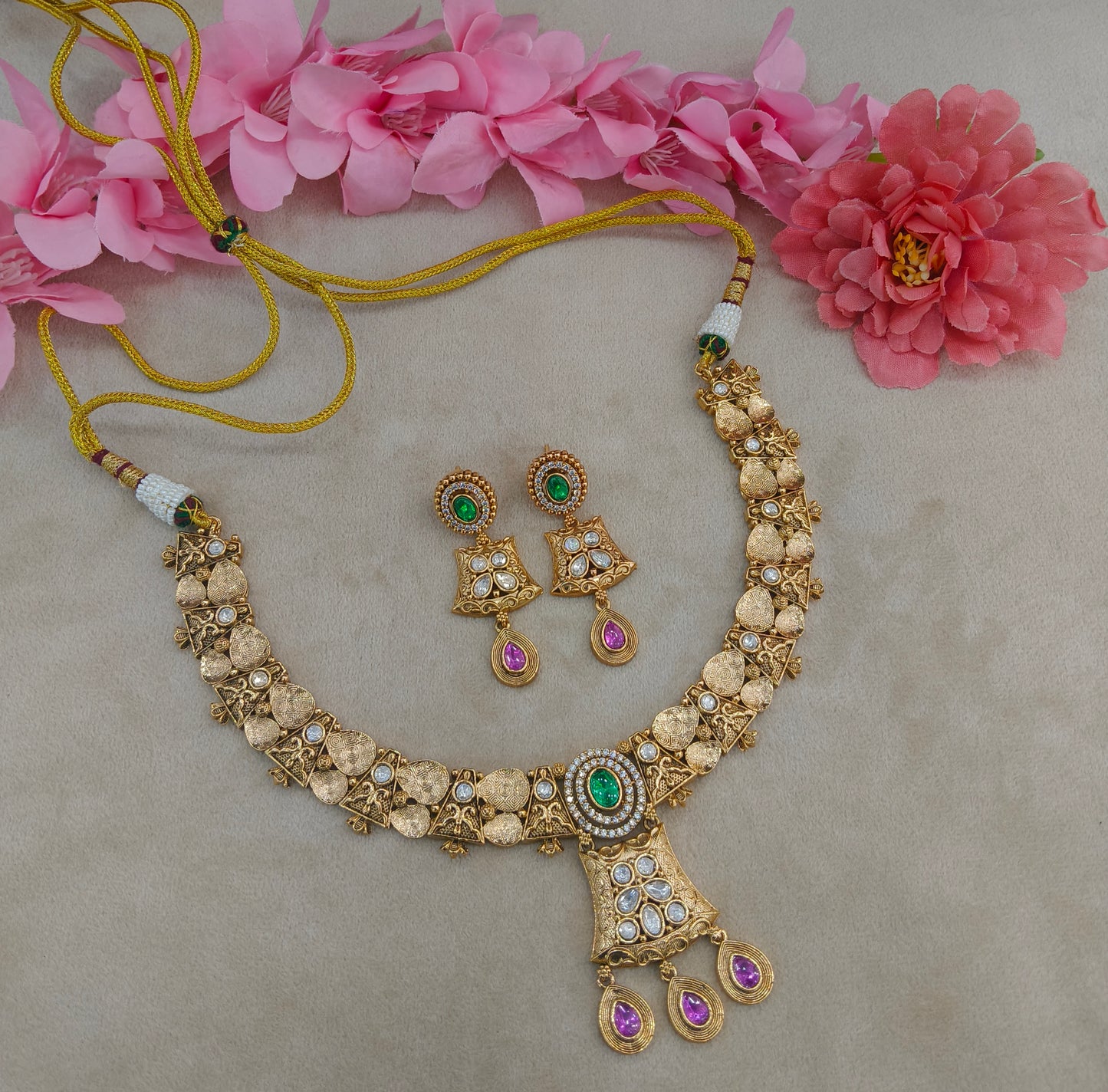 Gold Polki Necklace Jewellery Zarina Set