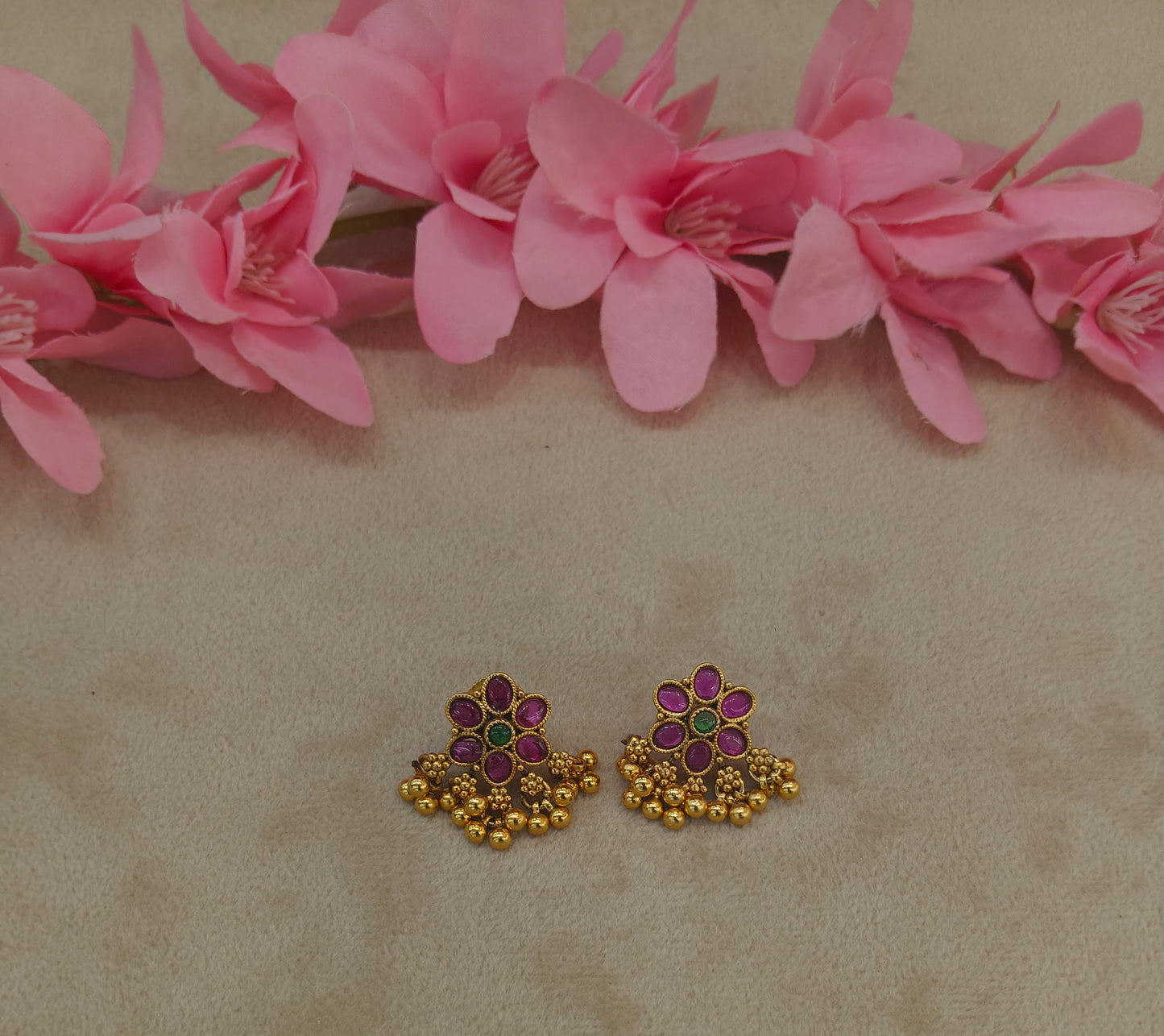 Gold Polki Ruby Green Yaad Earrings