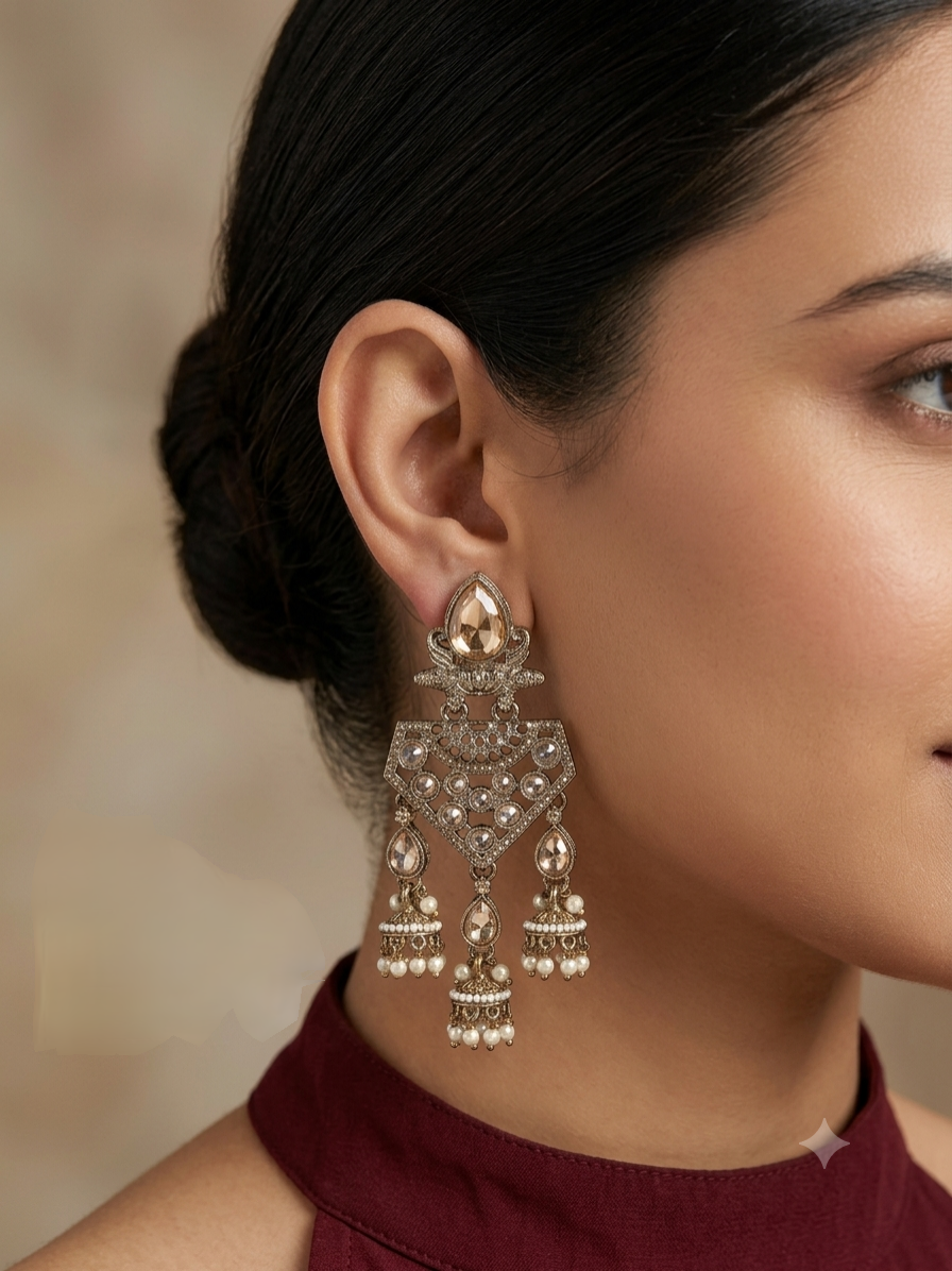 Gold Bollywood Indian Sarpunch Earrings