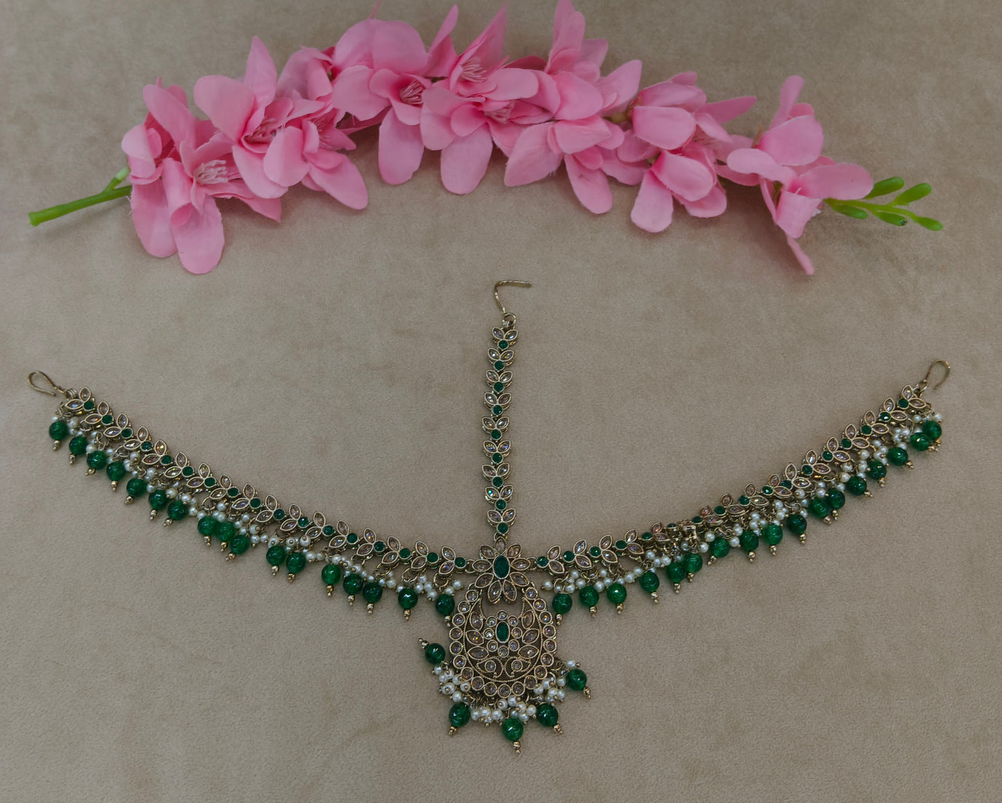 Antique Green Indian Sheesh Phool Headpiece Matha Patti