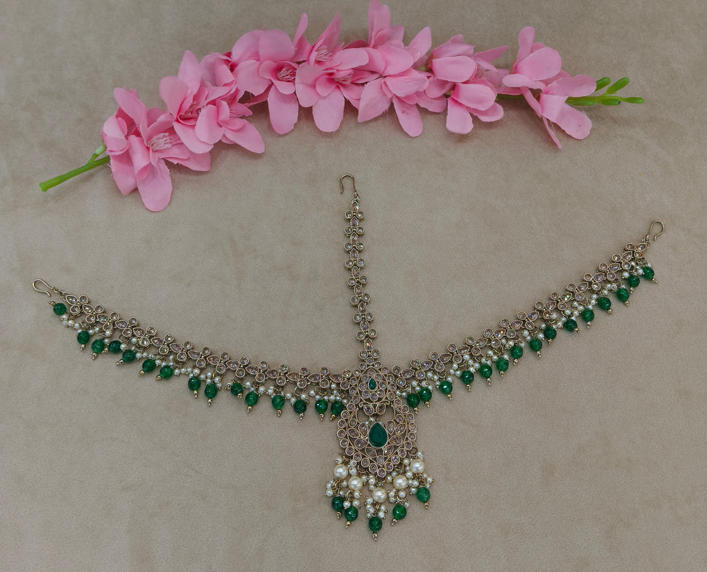 Antique Green Indian Sheesh Phool Headpiece Matha Patti
