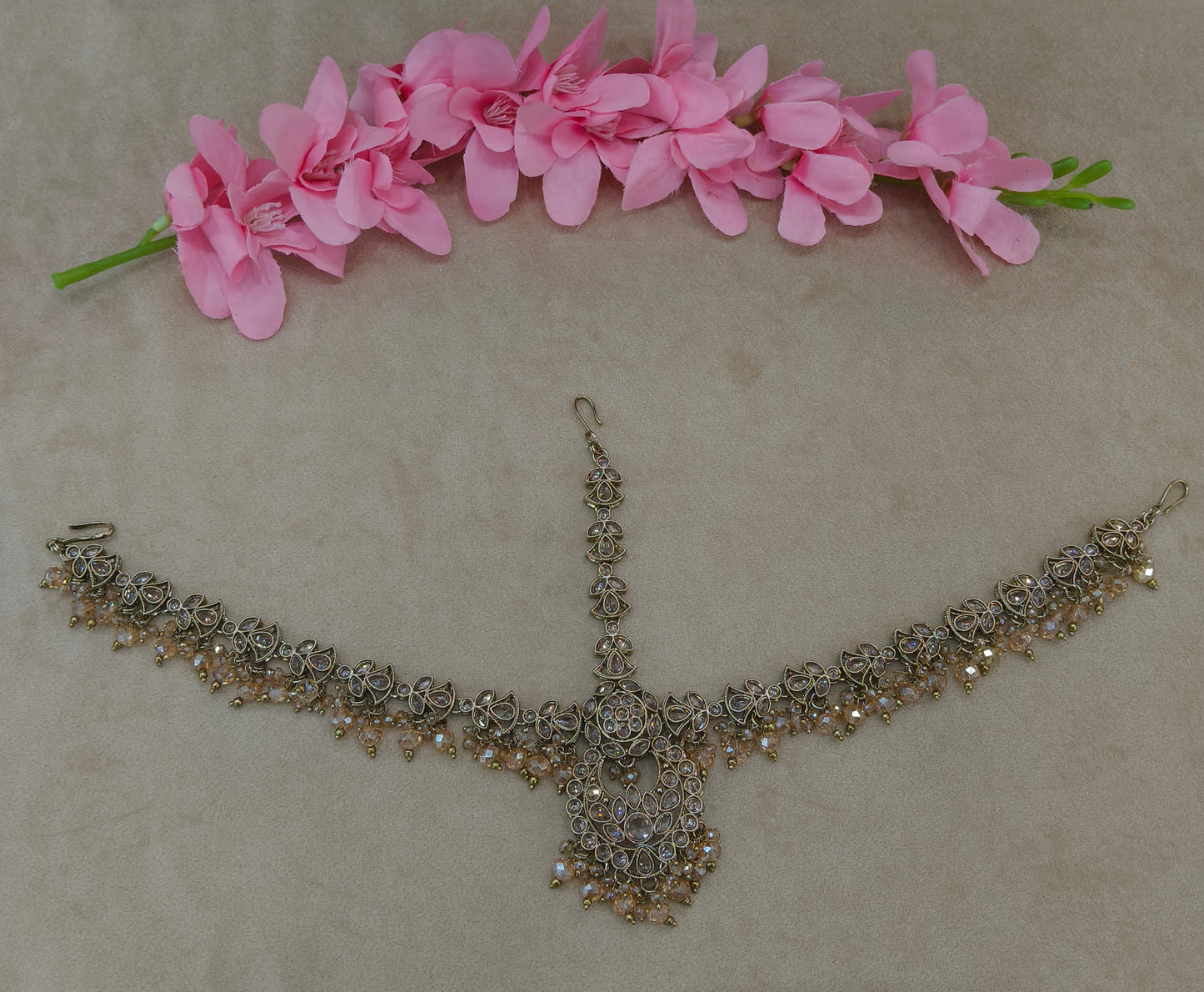 Antique Crystal Indian Sheesh Phool Headpiece Matha Patti