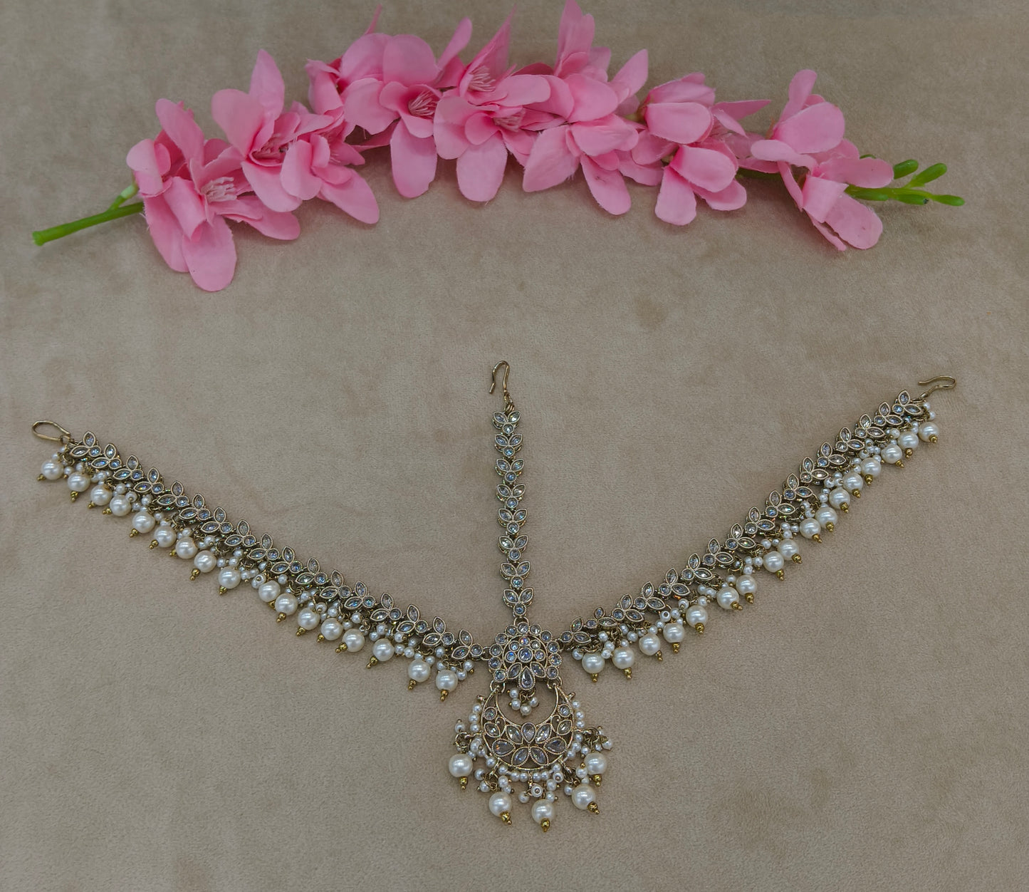 Antique White Indian Sheesh Phool Headpiece Matha Patti