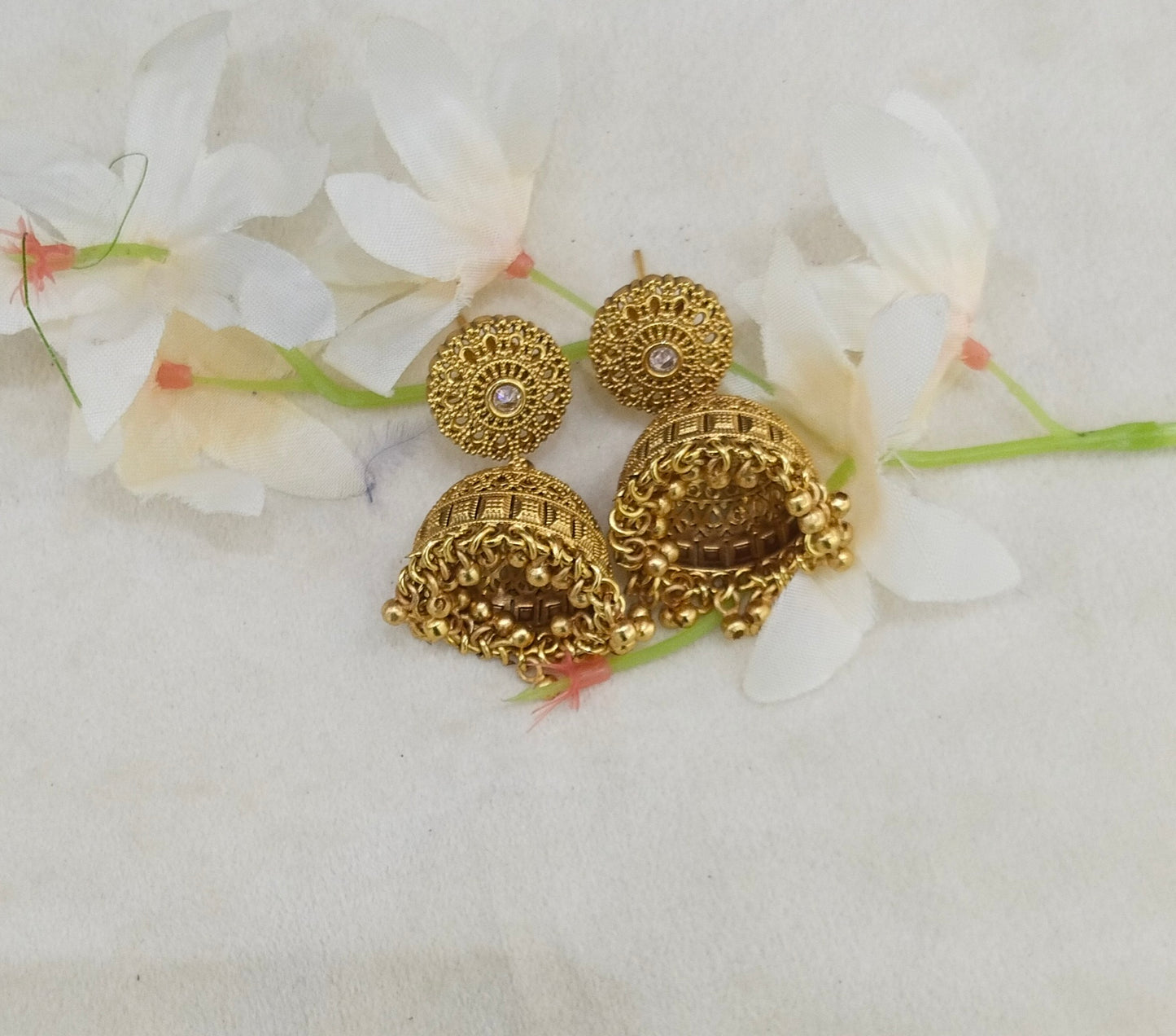 Gold Polki Jhumki Indian Dilnoor Bollywood Earrings