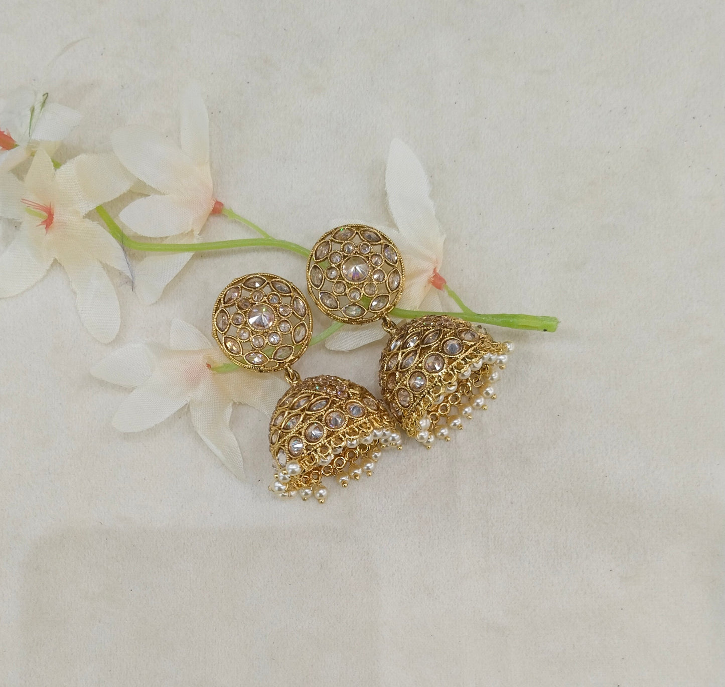 Gold Jhumki Indian Dilnoor Bollywood Earrings