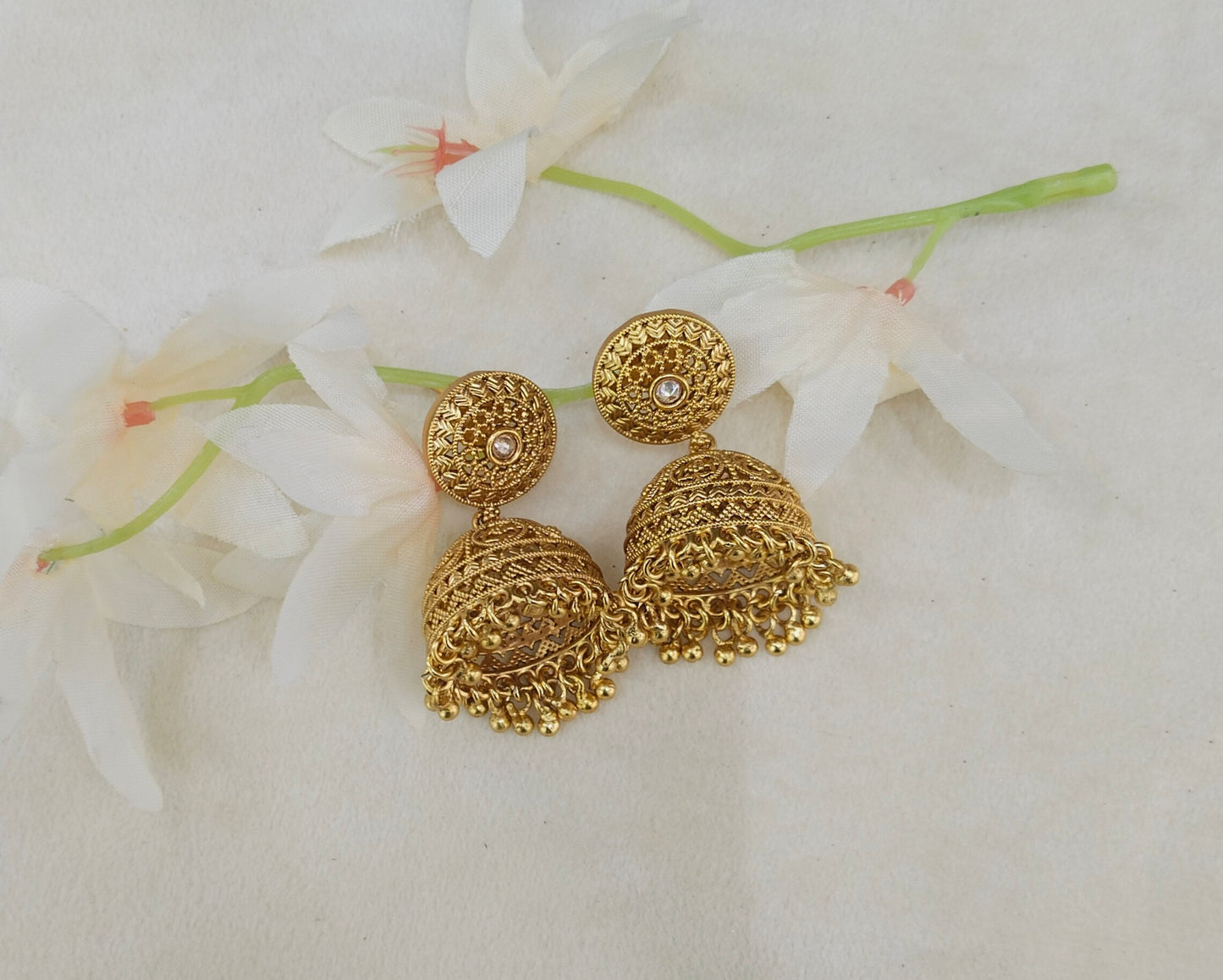 Gold Polki Jhumki Indian Dilnoor Bollywood Earrings