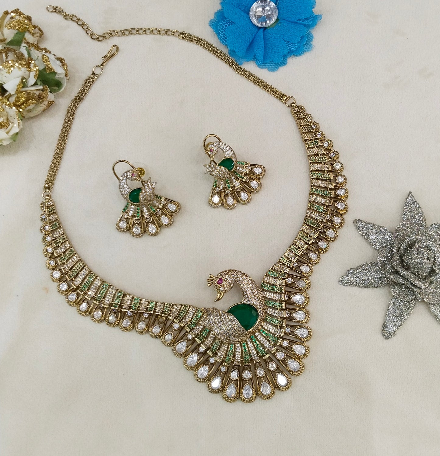 Ruby Green Moissanite Kundan Necklace Jewellery Suman Set