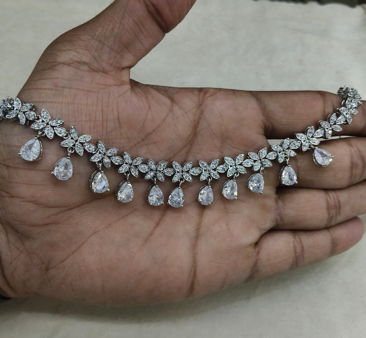 Silver American Diamond AD Necklace Alexa Set