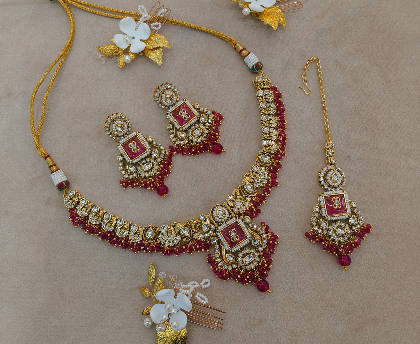 Majenta Kundan necklace Set/ kundan Indian jewellery kundan Soni sets