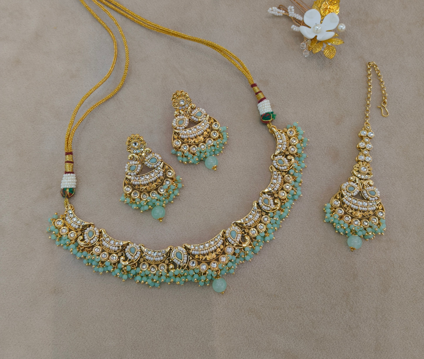 Mint Kundan necklace Set/ kundan Indian jewellery kundan Jeet sets