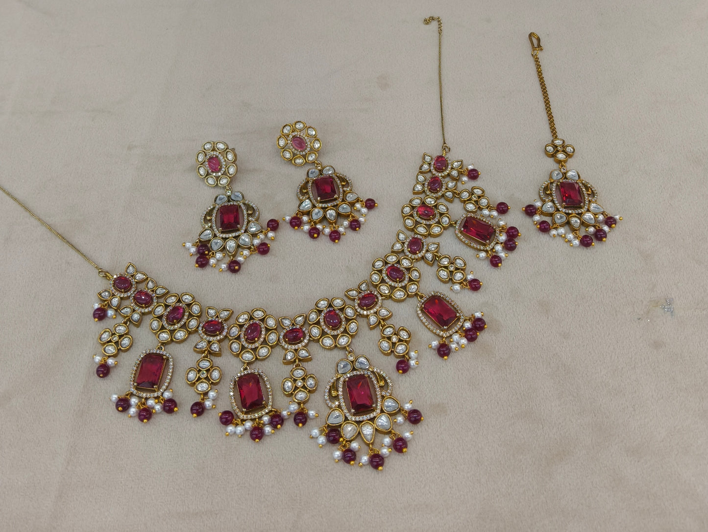Ruby Moissanite Kundan Necklace Jewellery Remi Set