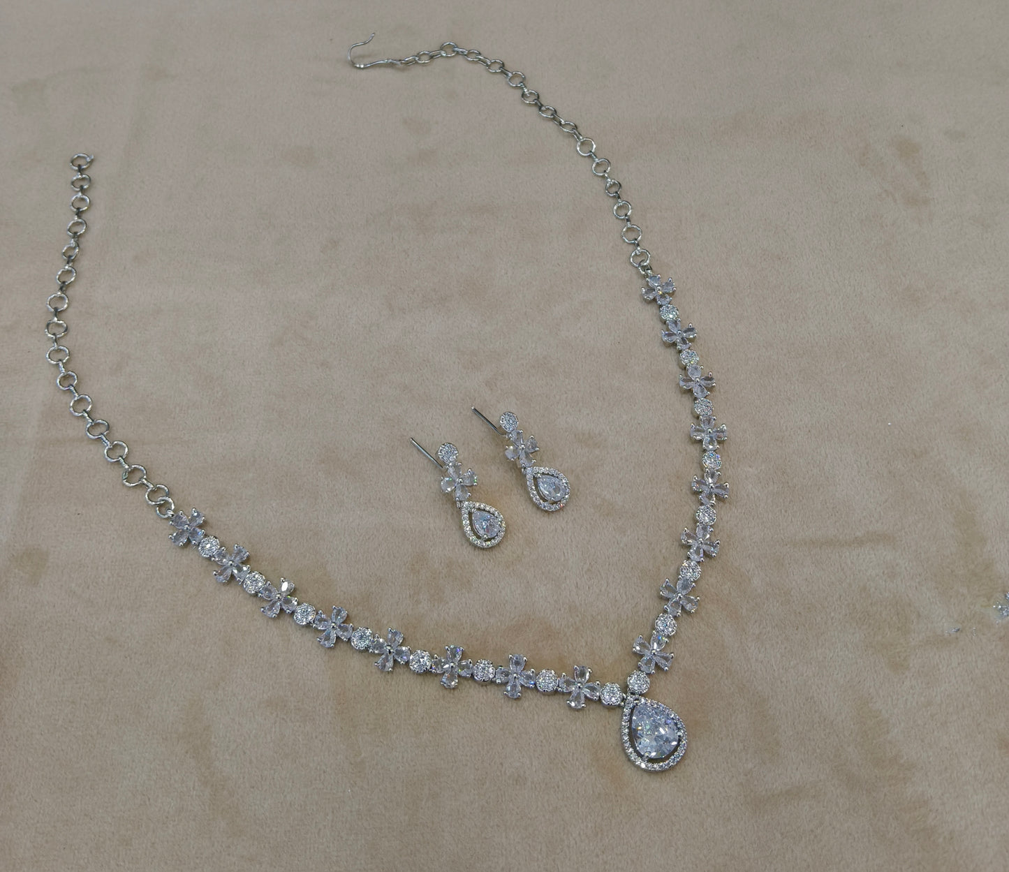 Silver American Diamond AD Necklace Mary Set