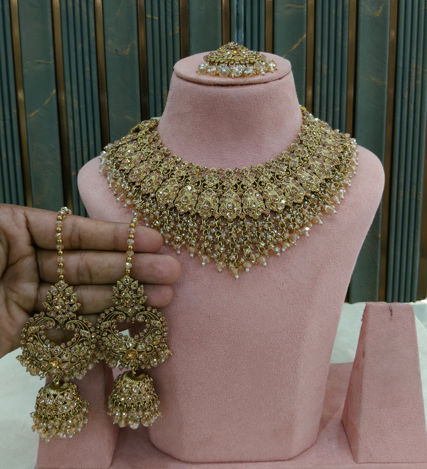 Antique Crystal Necklace Indian Jewellery Shallu Set