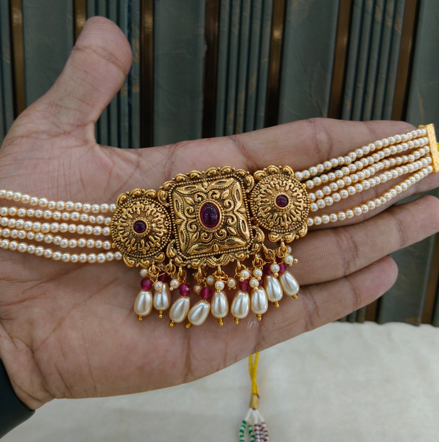 Gold Ruby Polki Choker Jewellery Mngu Set
