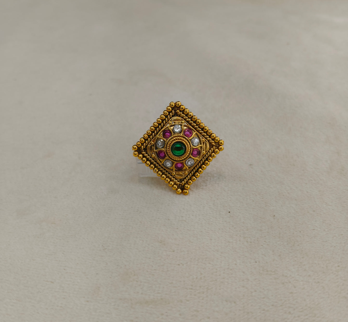 Gold Ruby Green Cocktail Indian Finger Chober Rings