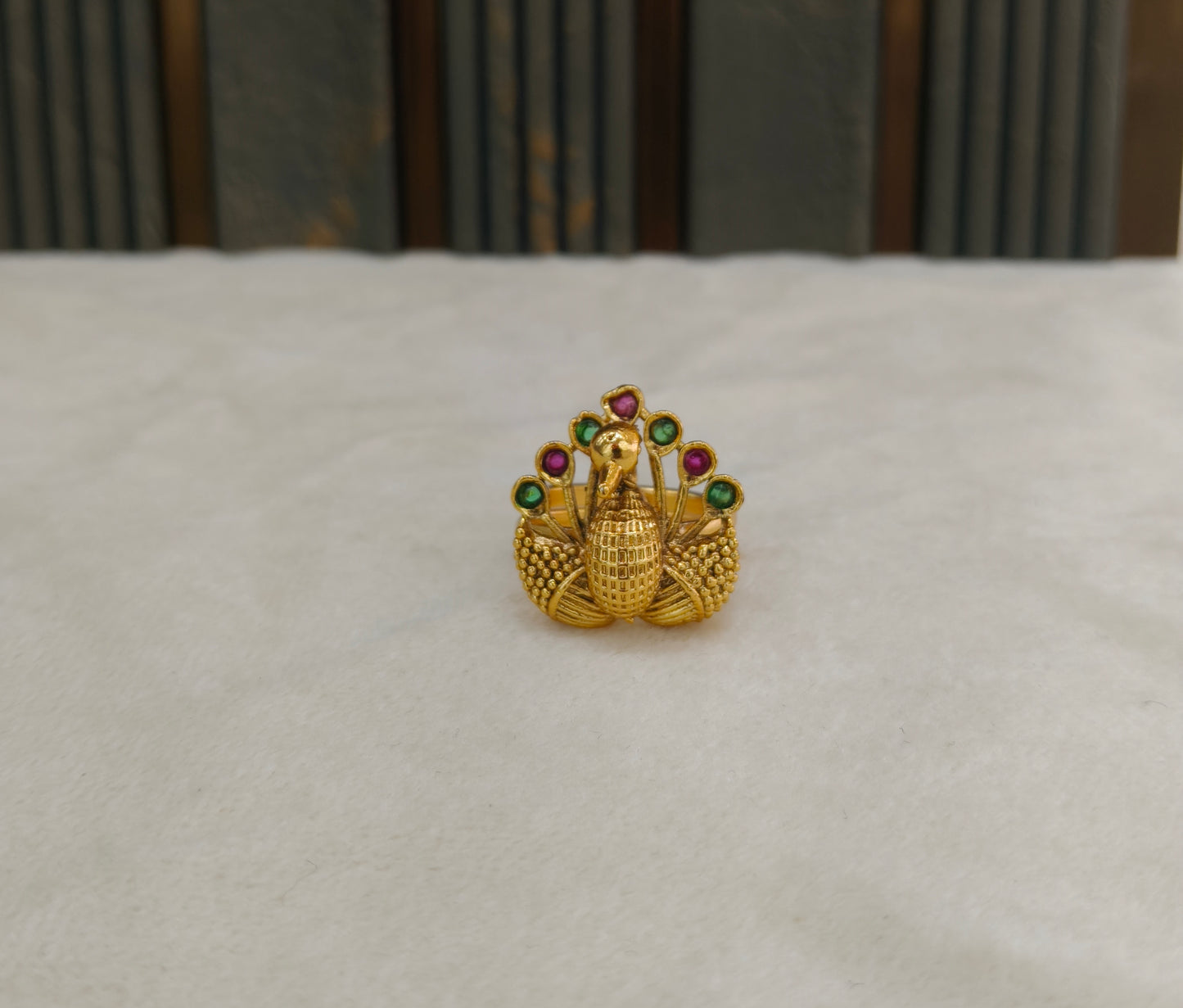 Gold Ruby Green Cocktail Indian Finger Chober Rings