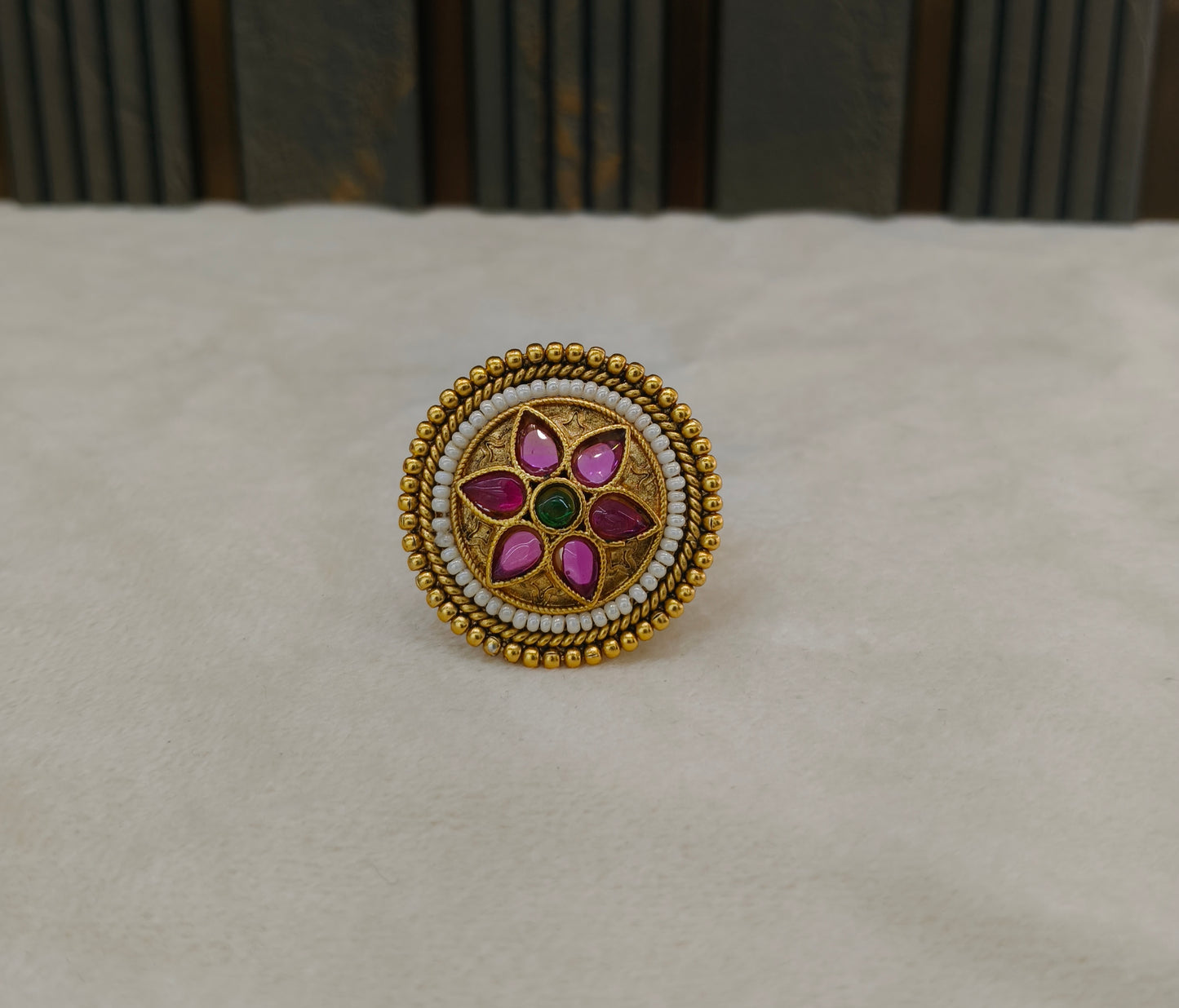 Gold Ruby Green Cocktail Indian Finger Chober Rings