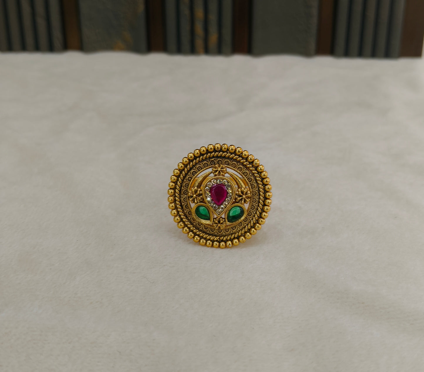 Gold Ruby Green Cocktail Indian Finger Chober Rings