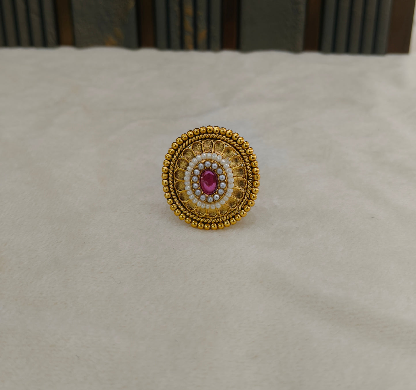 Gold Ruby Cocktail Indian Finger Chober Rings