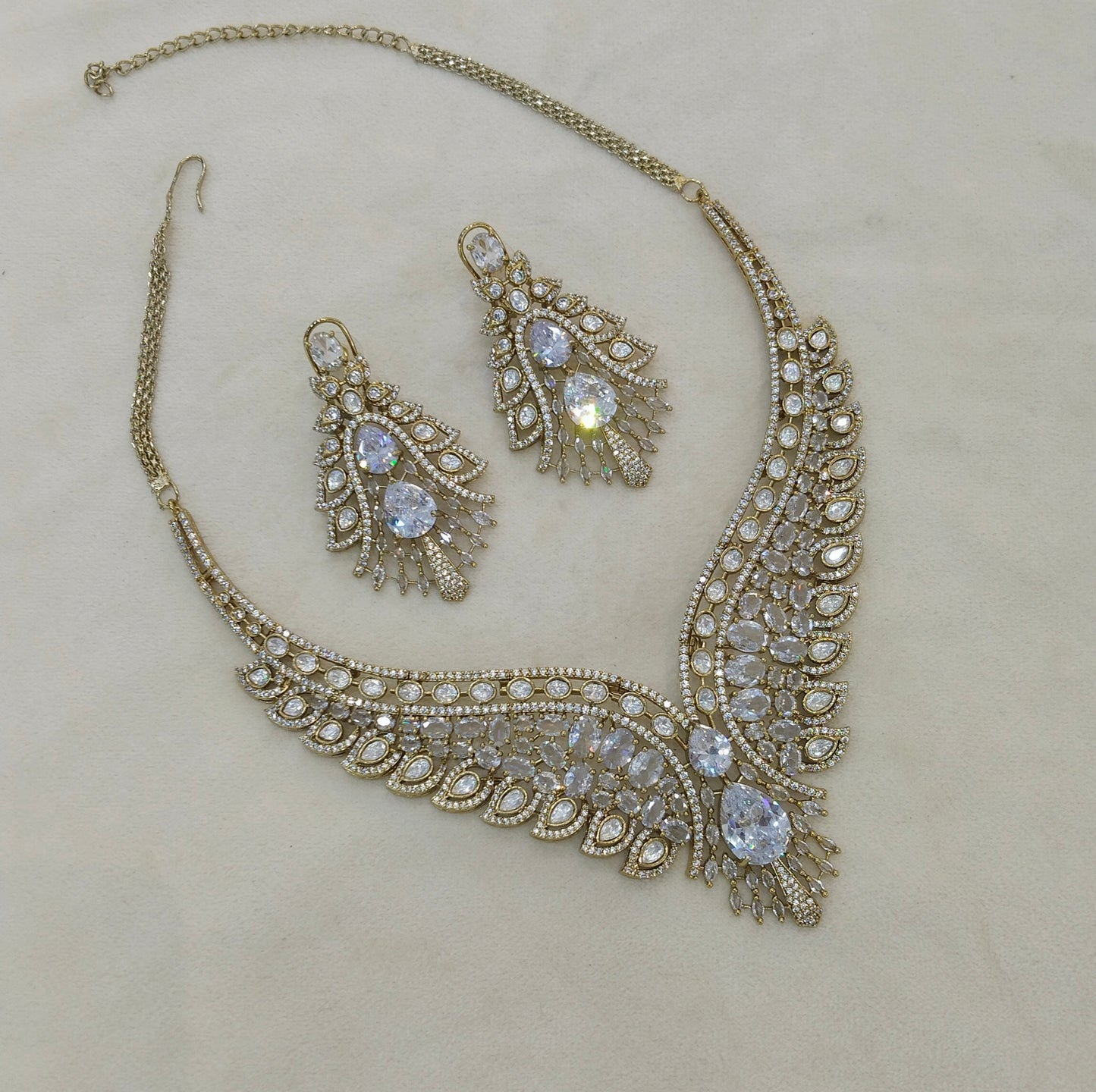 Antique White Moissanite Kundan Cz Stone Necklace Jewellery Riya Set