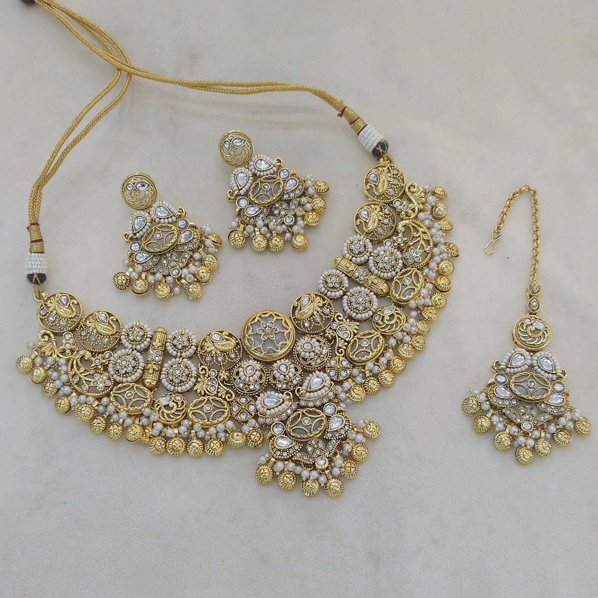 Gold White Kundan necklace Set/ Indian jewellery kundan Soni sets