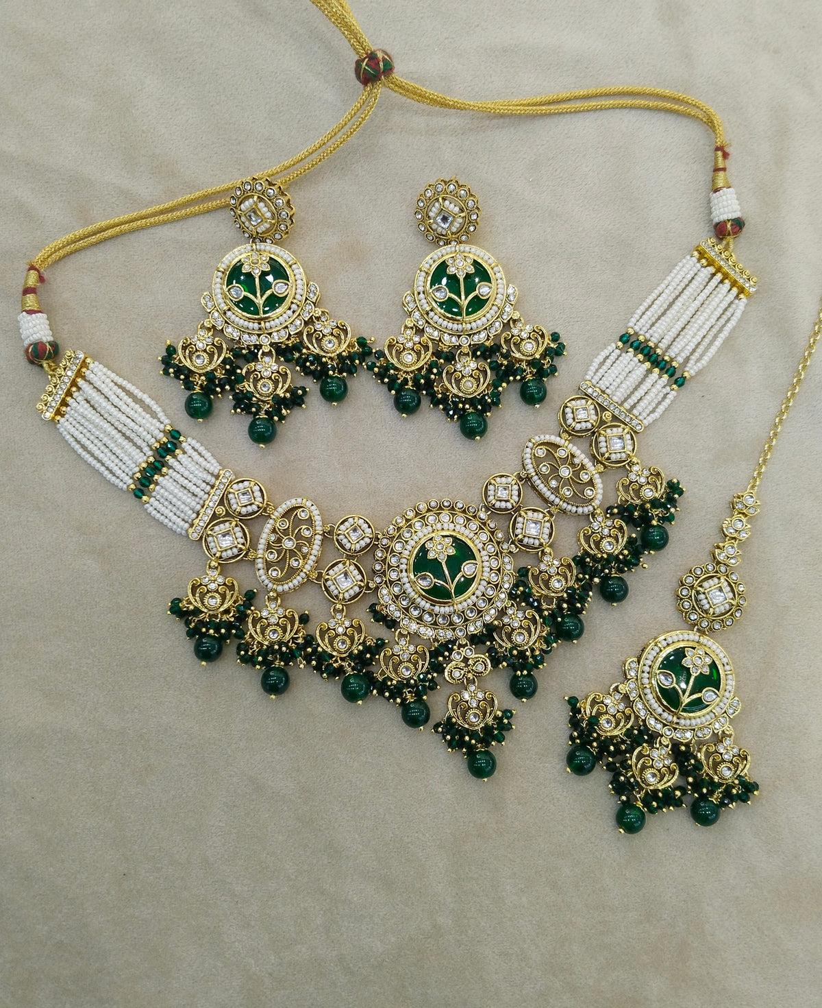 Gold Green Kundan necklace Set/ kundan Indian jewellery kundan Don Sets