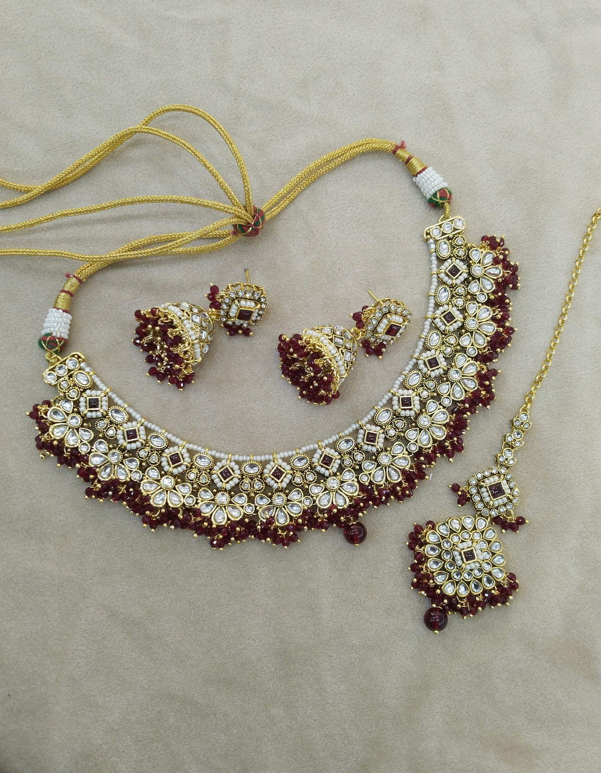 Maroon Kundan necklace Set/ kundan Indian jewellery kundan Gila sets