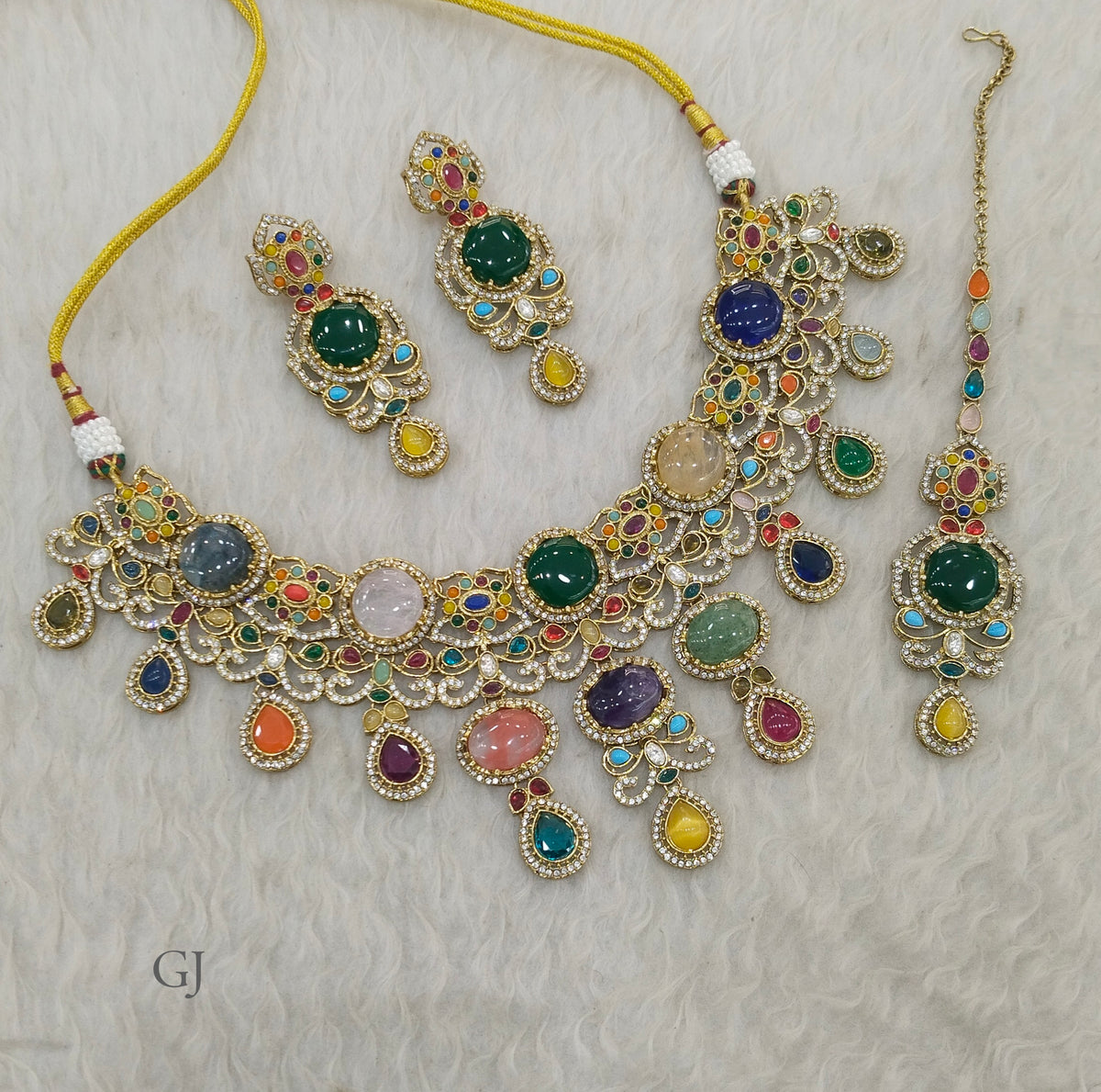Multicolor Moissanite Kundan Cz Stone Necklace Jewellery Simi Set