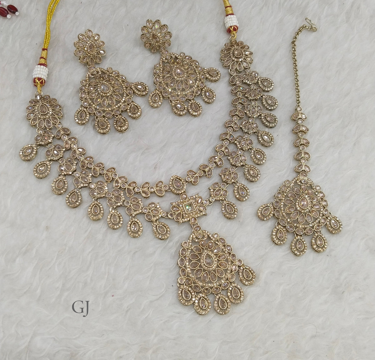 Antique Gold Necklace Set/ Antique gold Indian simi Jewellery