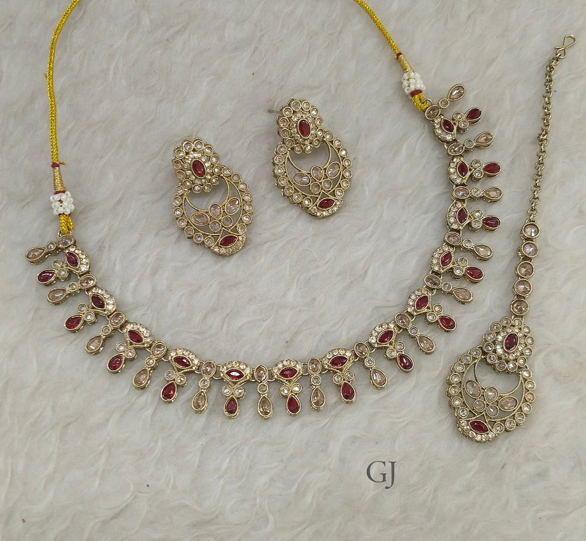 Antique Maroon Necklace Set/ Antique gold Indian Eshani Jewellery