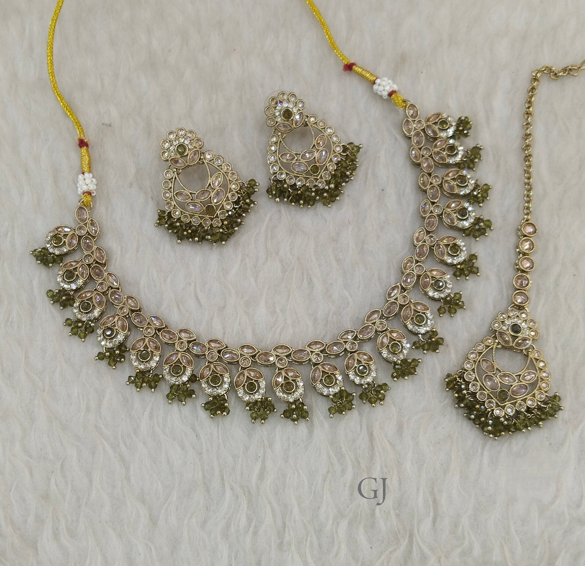 Antique Mehndi Necklace Set/ Antique gold Indian Shuba Jewellery