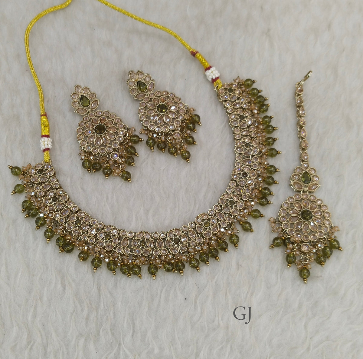 Antique Mehndi Necklace Set/ Antique gold Indian Gurjot Jewellery