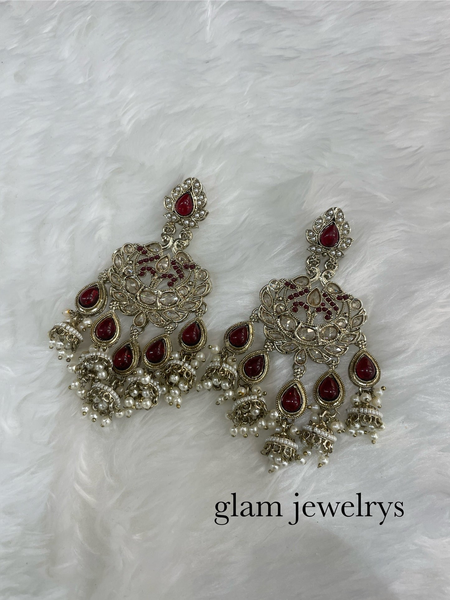 Maroon Antique Gold Bollywood Indian Sarpunch Earrings