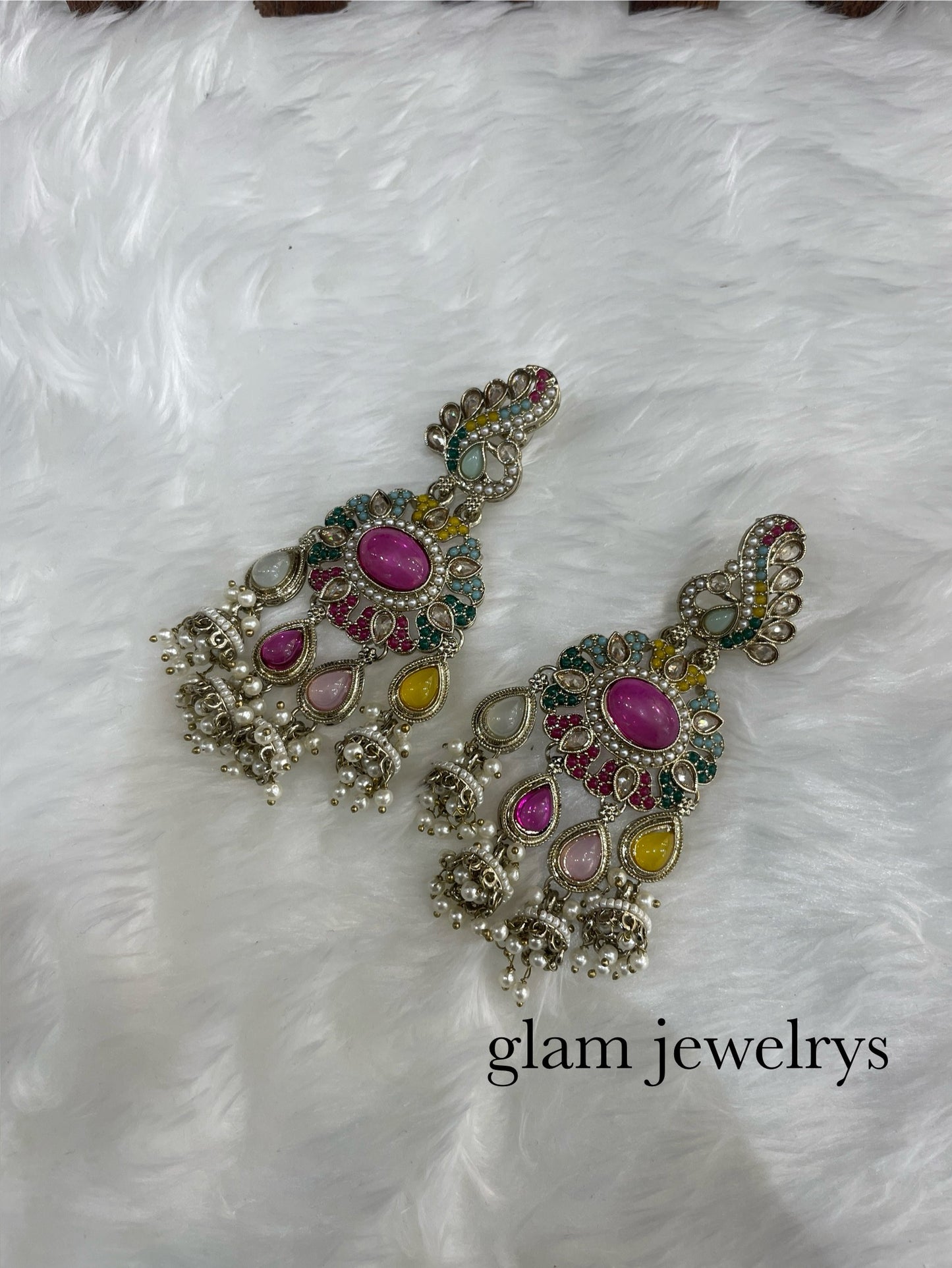 Multicolor Antique Gold Bollywood Indian Sarpunch Earrings