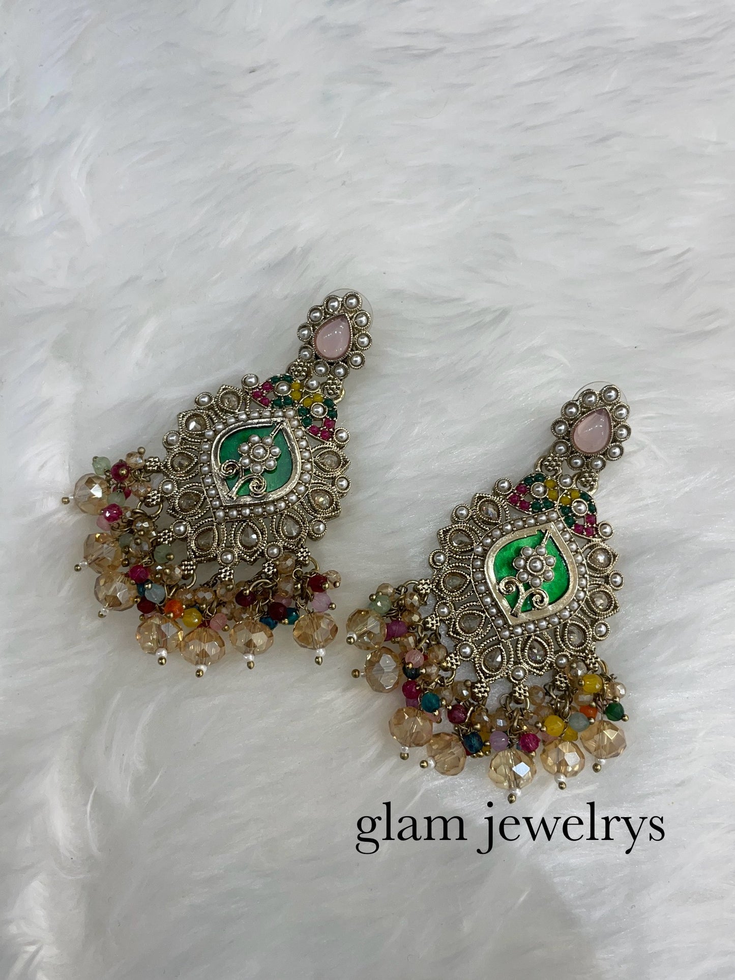 Multicolor Antique Gold Bollywood Indian Sarpunch Earrings