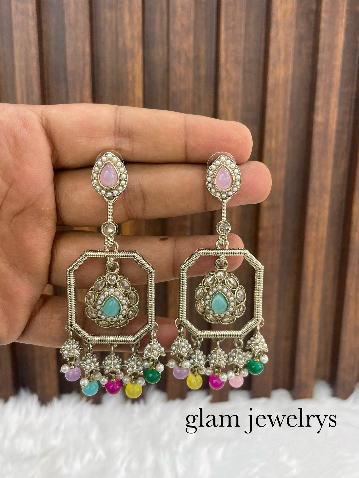 multicolor Gold Bollywood Indian Sarpunch Earrings