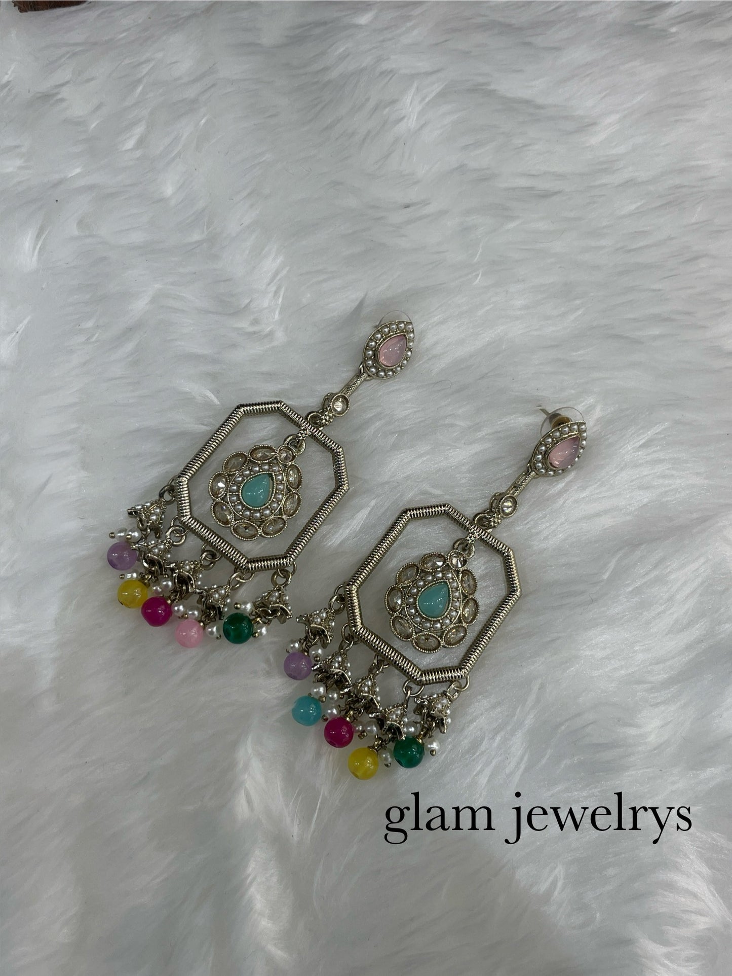 multicolor Gold Bollywood Indian Sarpunch Earrings