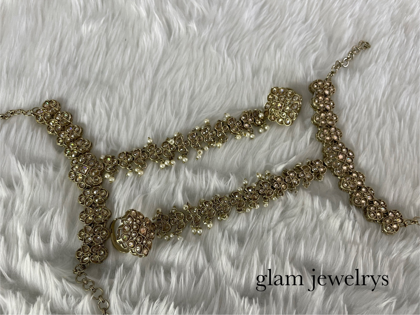 Indian Hand Bracelets Antique Gold Bridal pair Finger ring Panja Jewellery