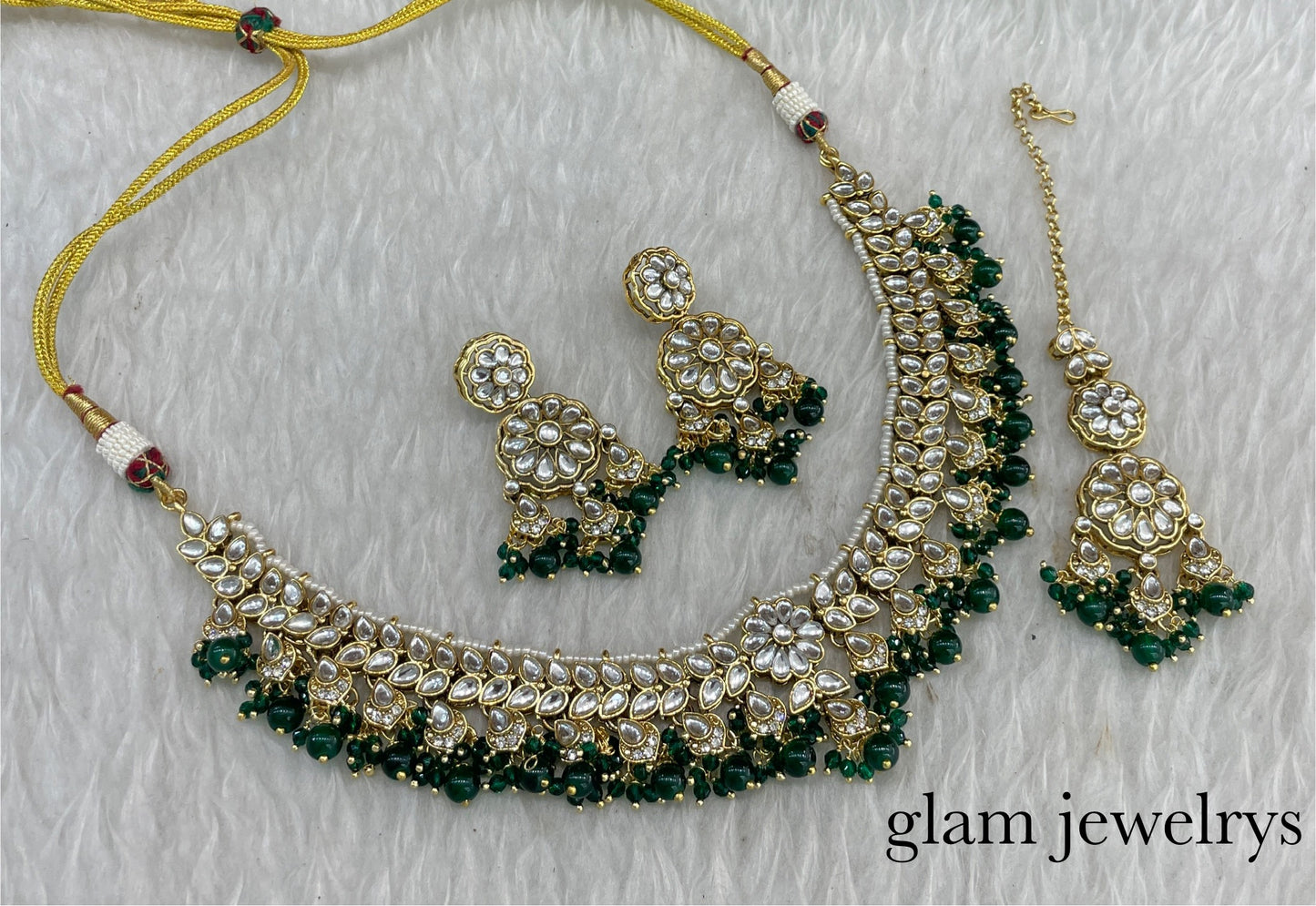 Green Kundan necklace Set/ kundan Indian jewelry kundan Deepi sets