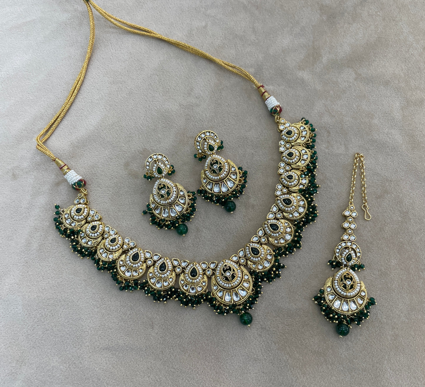 Gold Green Kundan necklace Set/ kundan Indian jewellery kundan Ekan sets