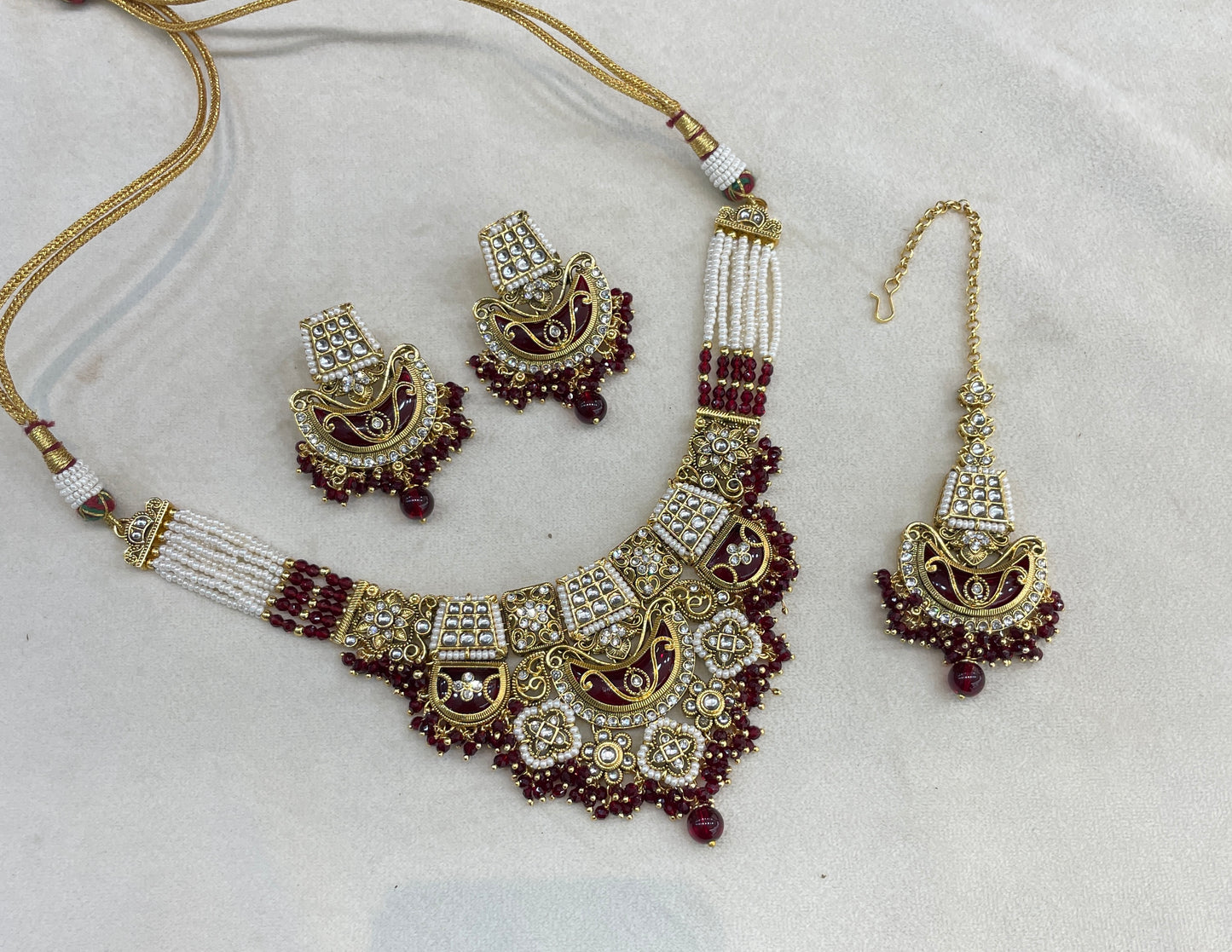 Maroon Kundan necklace Set/ kundan Indian jewellery kundan Dhriti sets