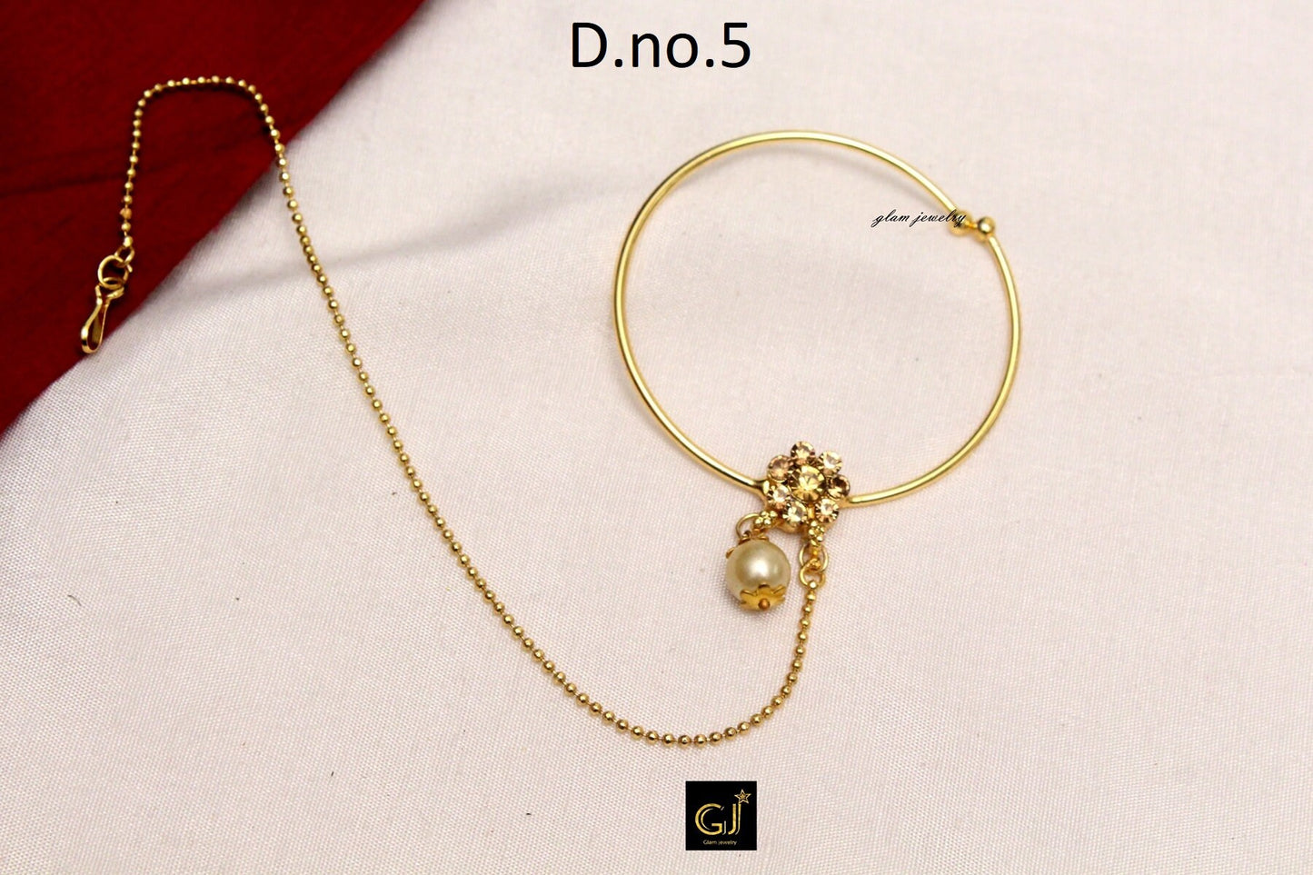 Indian Nose Ring Nath Bridal Wedding Nathini/Non Pierced Gold Plat Nose Hoop Chain/Bollywood Style Jewellery