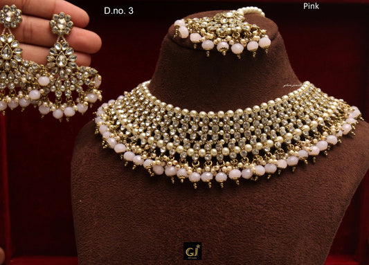 Indian  Jewellery Bridal Choker Gold Antique Necklace noun Set