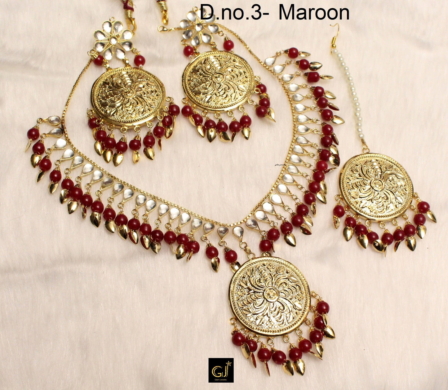 Indian Jewellery Jadau Necklace Punjabi Pipal Patti Jewelry Set/Pink, Green,Maroon Indian Bridal Wedding Bollywood Style Gold Finish Necklace