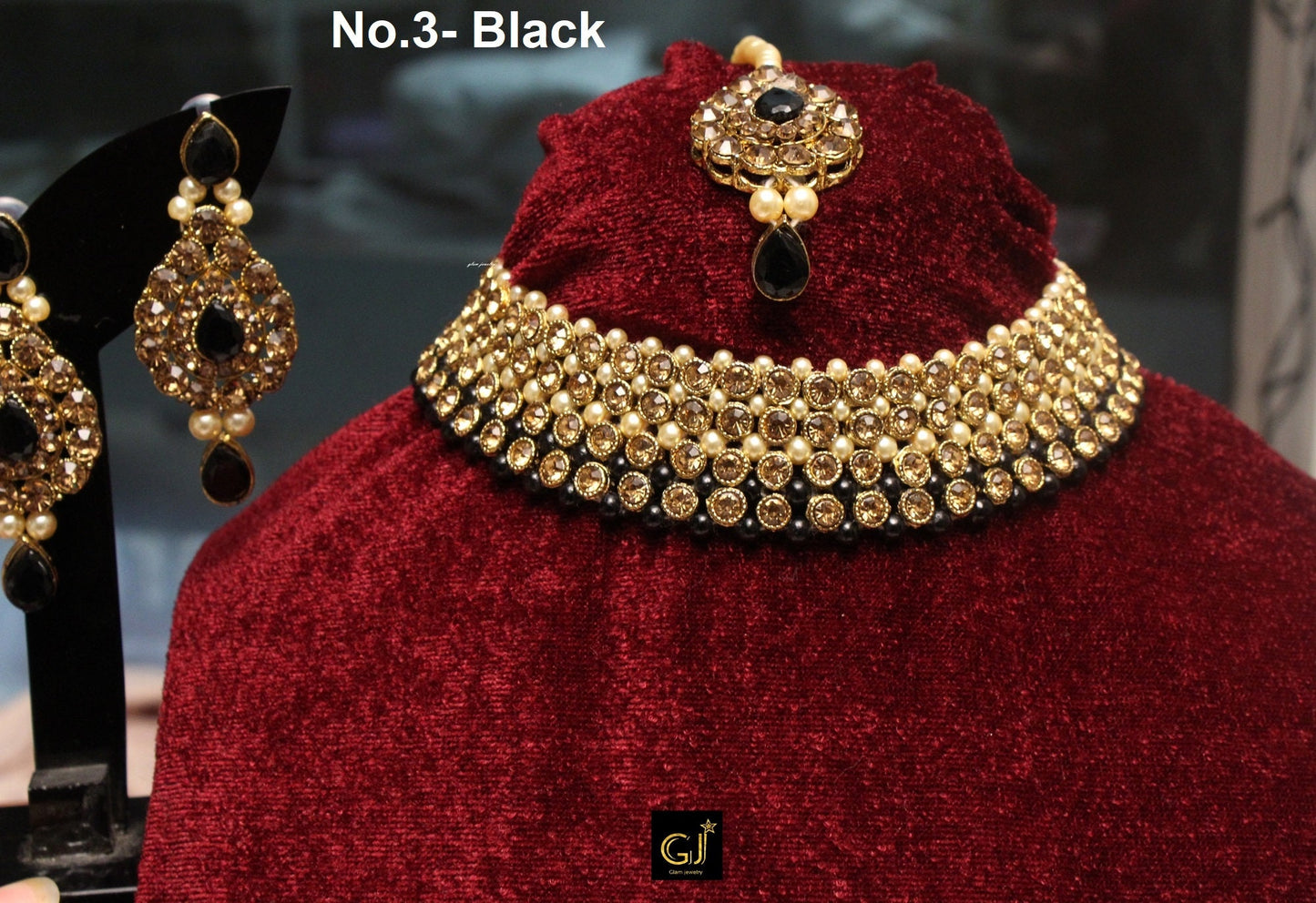 Indian Necklace Jewellery Set/ Green, dark pink ,silver, blackBridal Wedding Bollywood Necklace Set