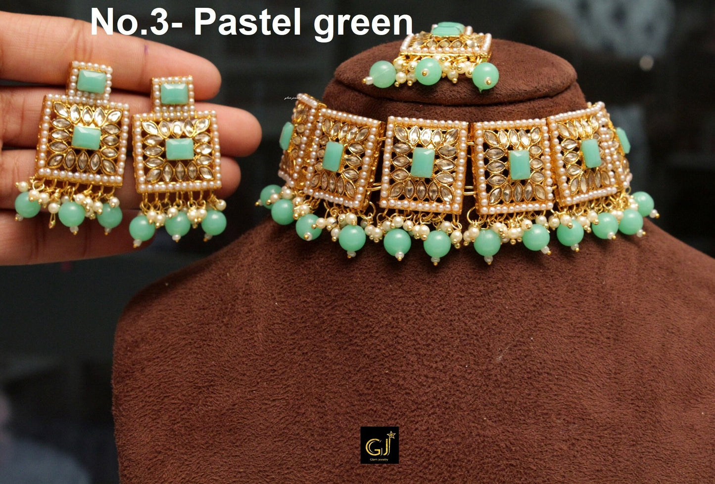 Kundan Choker necklace Set,Gold,Green,Ruby Green,Ruby,Pastel Green Bollywood Indian Jewelry Gold Plat Muslim Jewellery Necklace